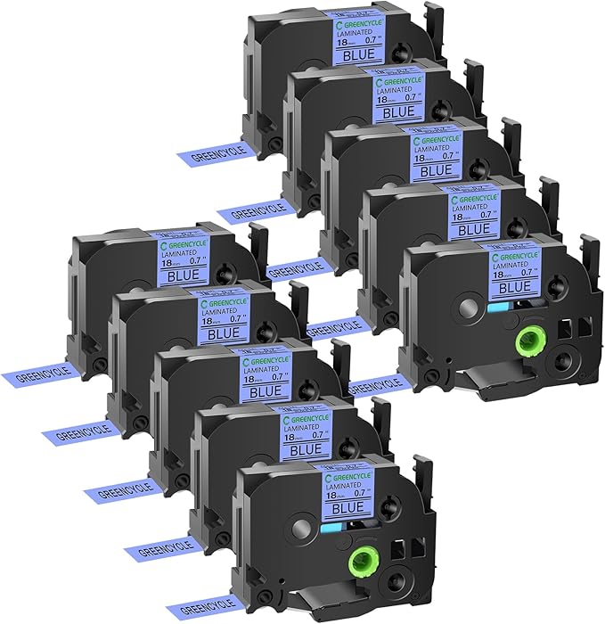 GREENCYCLE 10 Pack Compatible for TZe-541 TZe541 TZ541 TZ-541 Laminated AZE Label Tape 18mm 0.7 Inch 3/4" Black on Blue for Ptouch PTD400, PTD400AD, PTD450, PTD600, PTP700, PTP710BT