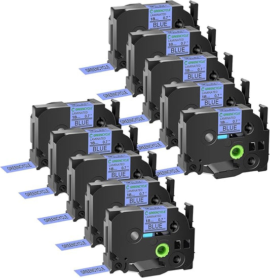 GREENCYCLE 10 Pack Compatible for TZe-541 TZe541 TZ541 TZ-541 Laminated AZE Label Tape 18mm 0.7 Inch 3/4" Black on Blue for Ptouch PTD400, PTD400AD, PTD450, PTD600, PTP700, PTP710BT