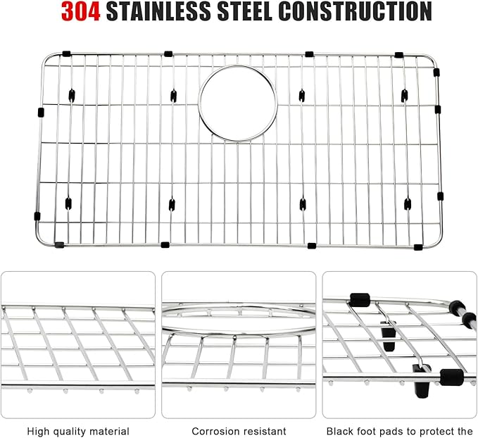 LKOBG2915SS Kitchen Sink Grate 27.5" x 13.5" x 1.25" Stainless Steel Sink Protector with Supersoft Silicone Feet
