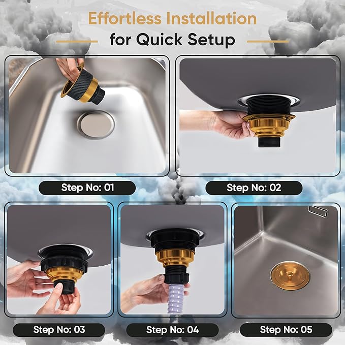 Strictly Sinks Sink Drain Strainer with Removable Basket - 3-1/2 Inch Stainless Steel Round Kitchen Sink Drain Assembly Kit with Deep Strainer Basket & Stopper (Gold)