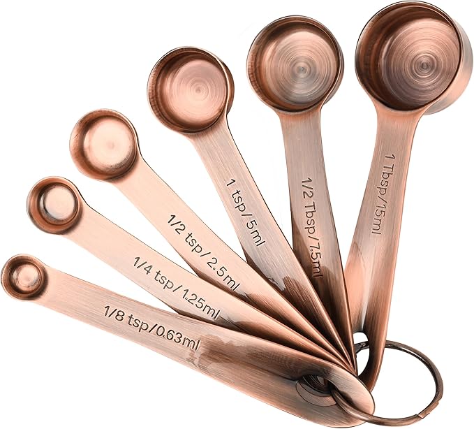 Viwehots Copper Measuring Cups and Spoons Set 16, Dry&Liquid Stainless Steel Measuring Cups and Spoons, 7 Metric&US Measing Cups & 6 Measuring Spoons & Measure Equivalents for Kitchen&Baking