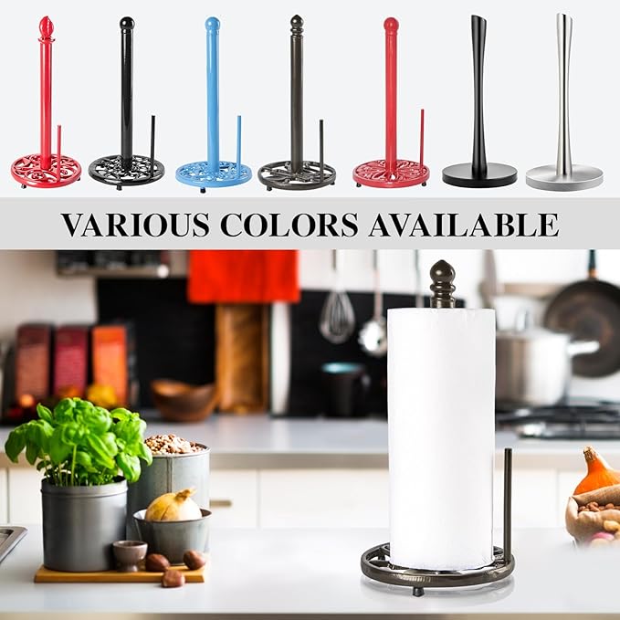 JOGREFUL Paper Towel Holder Stand, Cast Iron Kitchen Paper Towel Countertop Vintage Stand with Weighted-Base, Bathroom Organization for Family Standard Large Size Roll Paper, Gourd Top, Coffee Gold