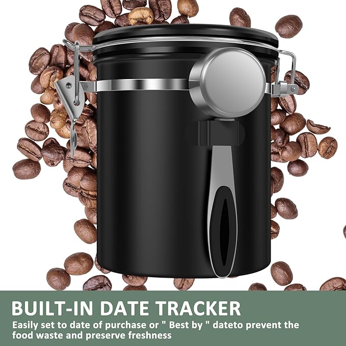 3PCS Coffee Storage Canister 1.5L 51OZ Double Airtight Coffee Beans Container with Date Locator 304 Stainless Steel Kitchen Food Storage Container with Spoon for Tea Sugar