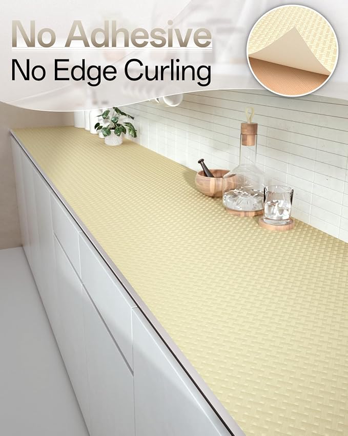 Shelf and Drawer Liner for Kitchen Cabinet, Non-Adhesive 12in x 240in Waterproof Contact Paper Refrigerator Liners Thickened Durable EVA Material Non Slip Mat for Dresser Cupboard Pantry Protector