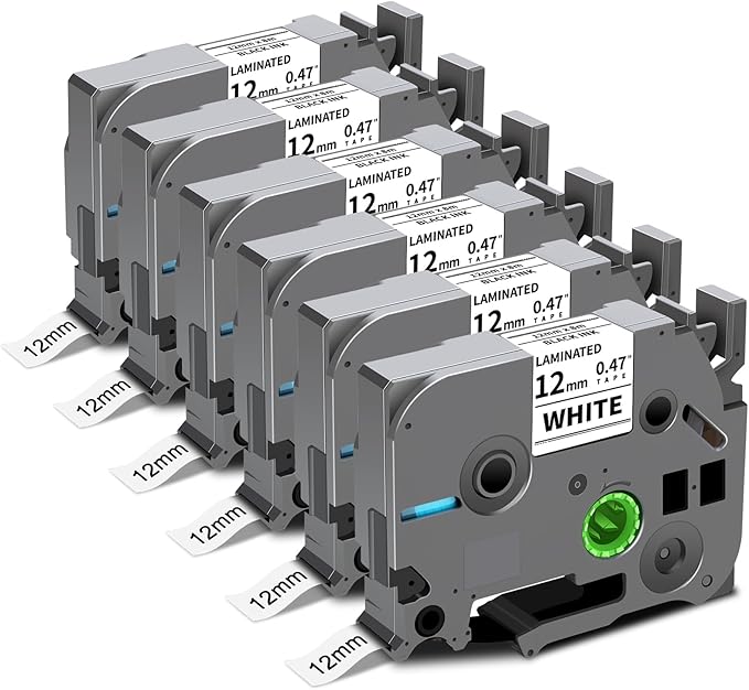 6X TZe-231 TZ Tape 12mm 0.47" Laminated White P Touch Label Replace for Brother Label Maker Tape, Compatible with Brother PTouch Label Maker PTD210 H110 D220 D600 D400 D410 2040, Black on White
