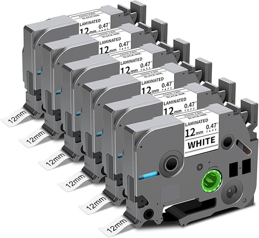 6X TZe-231 TZ Tape 12mm 0.47" Laminated White P Touch Label Replace for Brother Label Maker Tape, Compatible with Brother PTouch Label Maker PTD210 H110 D220 D600 D400 D410 2040, Black on White