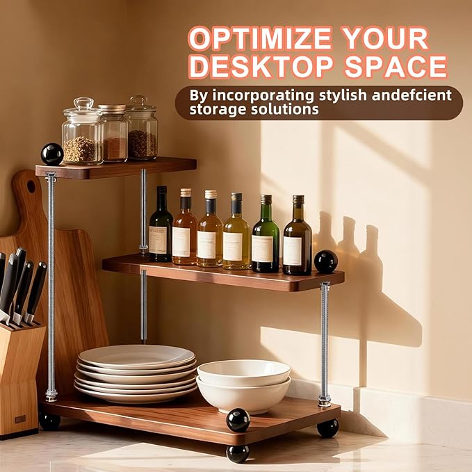 Countertop Organizer Organization, 3-Tier Moveable Corner Shelf Organizer, Easy to Assemble,Suitable for Various Locations Such as Kitchens, Bathrooms, Over Sink and Coffee Areas(Brown)