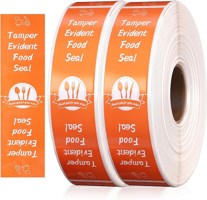 1000 Pieces Tamper Proof Stickers Safety Stickers for Food Delivery 1.5 x 6 Inches Tamper Seal Proof Tape Safe Labels Sealed for Freshness Drink Food Container Pizza Boxes (Orange)