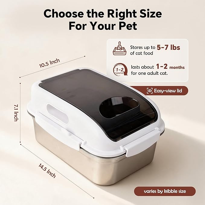 304 Stainless Steel Dog Food Storage Container with Lid for Cat Bird Pet Dry Food Treats, Airtight Mouse Proof Small Storage Bin Fits Up To 7 Lbs, Coming With Scoop