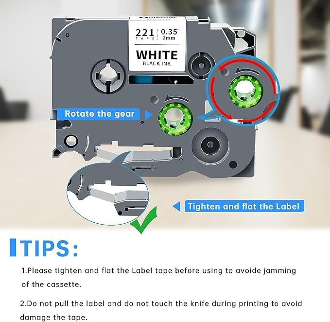 Unismar Tze 9mm 0.35'' Laminated White Compatible for Brother TZe-221 TZ-221 Label Tape Work for Ptouch PTD210 PTD220 PTD200 PTH110 PTH100 PTD400 PTD600 PT1280, Black on White 3/8'' x 26.2ft, 10Pack