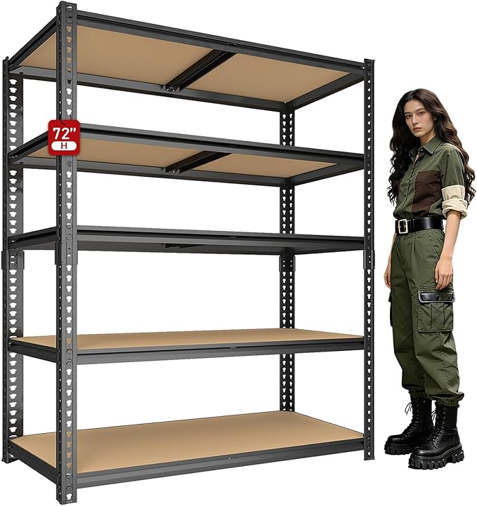 72" H Garage Shelves,Storage Shelves Heavy Duty,2400LBS Heavy Duty Garage Shelving,Adjustable 5 Tier Shelving for Garage Storage,Warehouse,16"x35.5"x72"