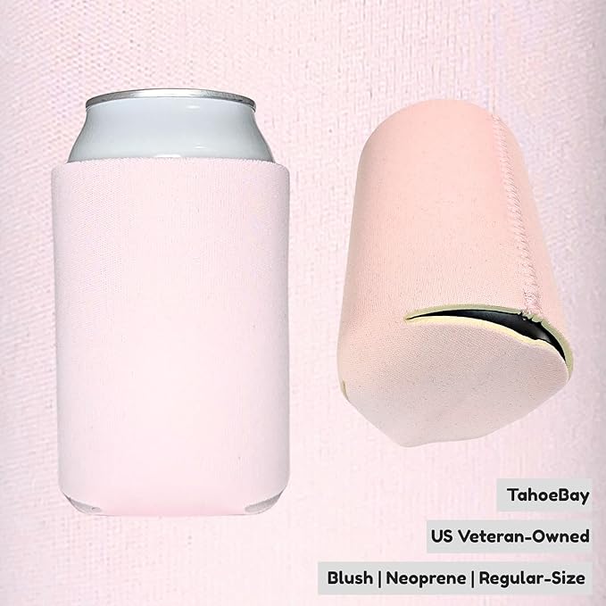 TahoeBay Neoprene Can Cooler Sleeves (50-Pack) Bulk Blank Sublimation Blanks for Vinyl Regular Size Plain Beer Coolers for Soda Cans & Bottles Black, White, Solid Color Set (Blush)