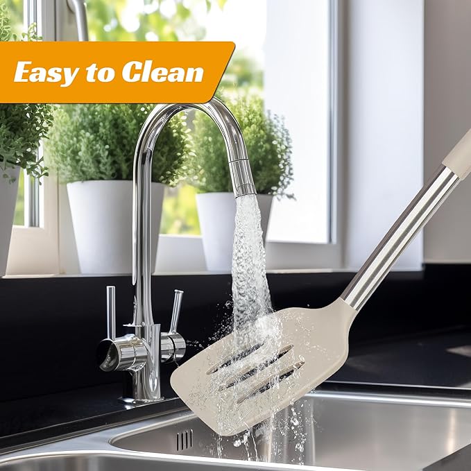 YASUEBI Kitchen Utensils Set Silicone Kitchen Utensils Set for Nonstick Cookware Perfect for Baking and Mixing,Spatula Set BPA Free Dishwasher Safe Khaki 4 Pack