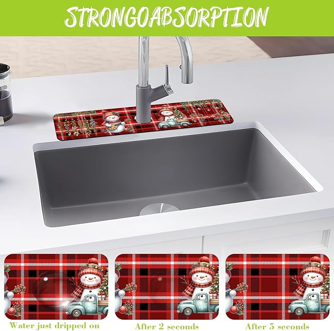 Chrismas Sink Faucet Absorbing Mat Christmas Sink Splash Guard Drying Mat for Kitchen Bathroom Faucet Sinkmat 23.5"X5.5"