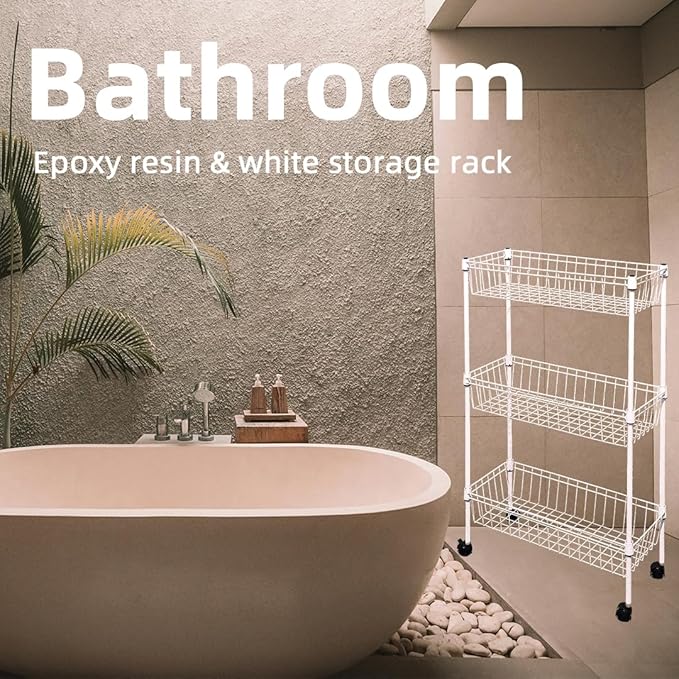 NSF white 3-layer storage rack, refrigerator crevice rack, washing machine crevice rack, laundry room dirty clothes storage, multifunctional household epoxy resin deep mesh basket