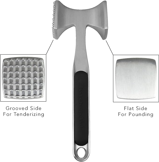KitchenAid Gourmet Multi Sided Meat Tenderizer for Pounding Meats, Nuts, Shellfish, ect, Hang Hole for Easy Storage, Hand Wash, One Size, Black
