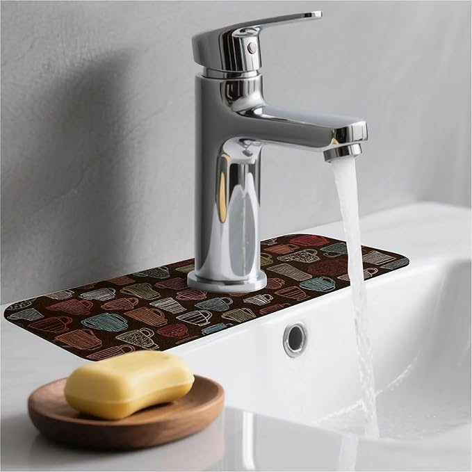 Kitchen Sink Splash Guard，coffee cup Faucet Mat Sink Gadgets-Super Absorbent Fast Drying Mat Drip Catcher for Kitchen, Bathroom,Sink Mat, Dish Drying Mat, Bathroom(15" X 5.5" )