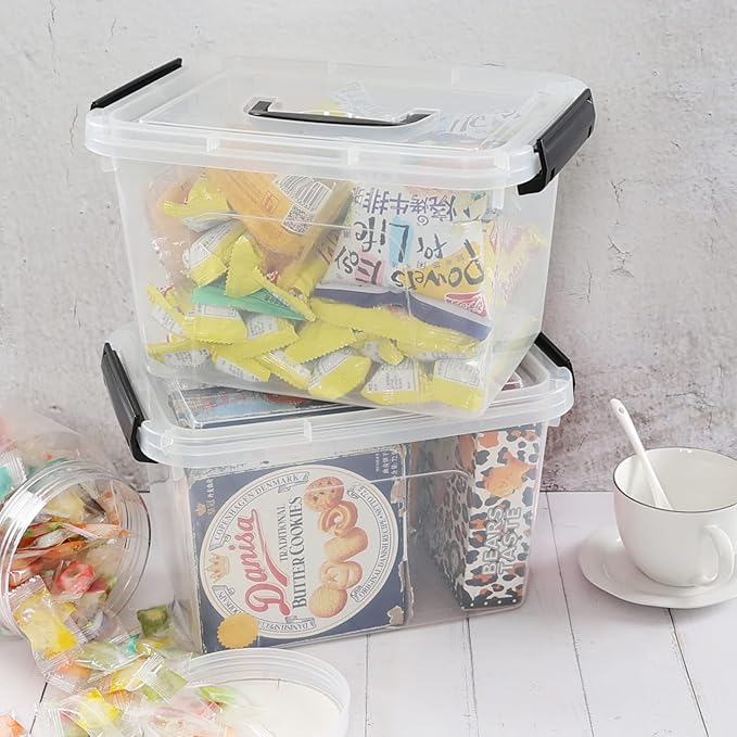 6 Quart Clear Plastic latching Storage Boxes with Lids and Handles, 6 Packs