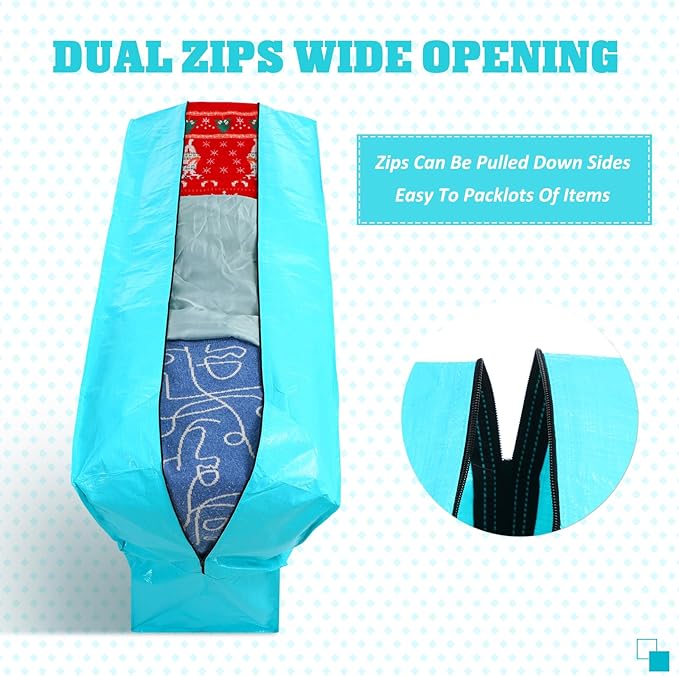 4 Pcs 96 Gallon Extra Large Moving Bags Heavy Duty Storage Bag with Strong Zipper Handle Foldable XXL Jumbo Storage Tote Packing Moving Box for College Dorm Travel Cloth Duffle (Lake Blue)