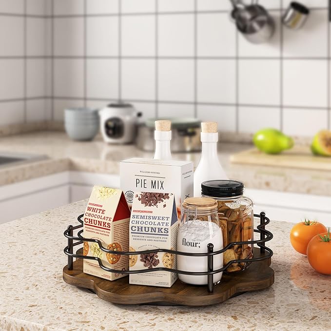 LIAISIMI 12" Lazy Susan Turntable Organizer,Round Wooden Lazy Susan Organization and Rotating Spice Rack for Dining Table,Pantry,Kitchen Countertop,Vanity,Cupboard and More.Heightened Version