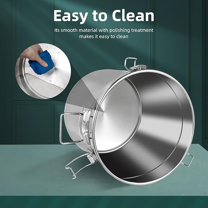 Stainless Steel Airtight Canister for Kitchen, 21L/5.54Gal Metal Food Storage Container Flour Bucket with Lid & Clamps, Bean Rice Cereal Canister Holder for Kitchen Restaurant, D13*H11.8in