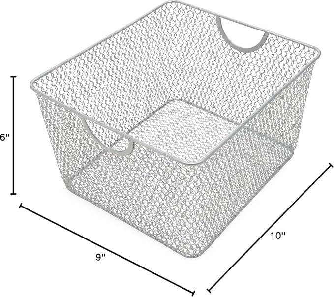YBM Home Kitchen Pantry Organizer Wire Basket for Shelves, Cabinets, Pantry, Countertop, Mesh Open Storage Bin Metal Basket for Organizing Food Supplies 10” x 9” x 6”, Pack of 12, Silver