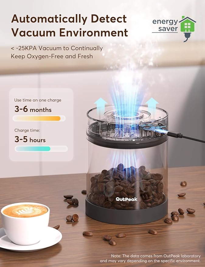 OUTPEAK Neo 2026 Auto Vacuum Coffee Canister, 0.5L for 4.6oz Coffee Beans, One-Button Operation, Small Airtight Coffee Canister with Scoop, Coffee Storage Container Stainless Steel (Champion's Choice)