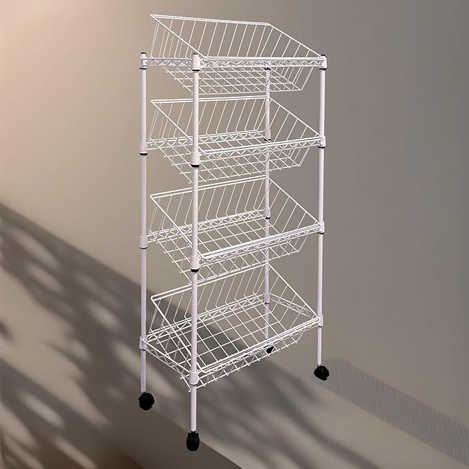 NSF white 4-layer storage rack, kitchen basket rack, vegetable tableware sorting, laundry room dirty clothes storage, detachable storage basket, multifunctional household epoxy resin