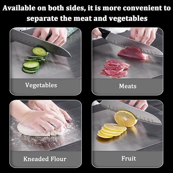 Wekayli Stainless Steel Cutting Board, 3 PCS Cutting Boards for Kitchen, 304 Stainless Non Stick Chopping Cutting Board for Meat Fruit & Vegetable (15" x 11", 13"x 9", 10" x 6")