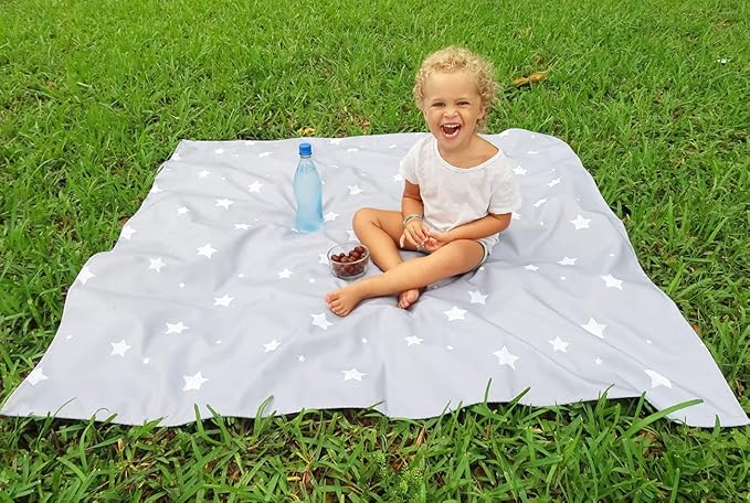 Splat Mat for Under High Chair/Arts/Crafts, WOMUMON Washable Baby Spill Mat Waterproof Anti-Slip Floor Splash Mat, Portable Play Mat and Table Cloth (Star, 51")