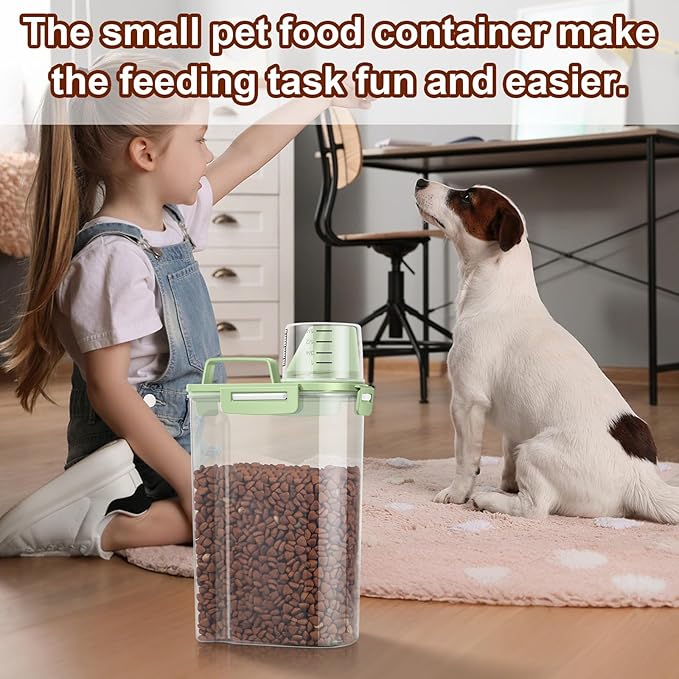TBMax Small Dog Cat Food Storage Containers 2 Pack, Travel-Friendly Pet Food Container with Spout & Measuring Cup, Kid-Friendly Pet Feeding Dispenser, Portable Dog Treat Bird Seed Container