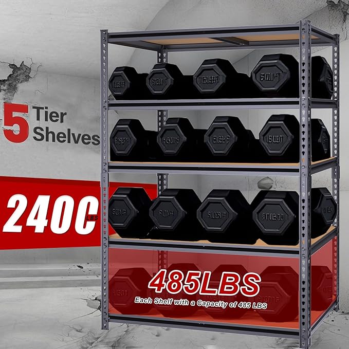 Garage Shelving Unit,40''W Black Storage Shelf,5 Tier Storage Racks and Shelving, Shelves Units Free Standing, Heavy Duty Metal Adjustable Shelves for Kitchen/Tool/Office (20''Dx40''Wx72''H)