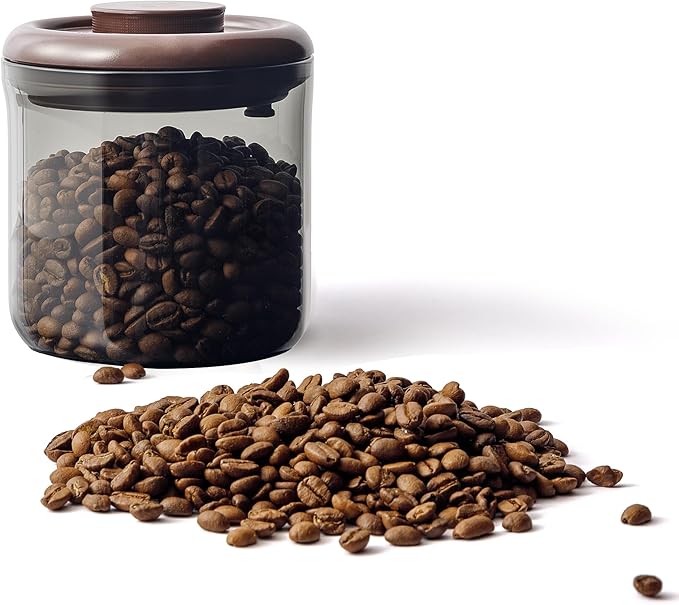 6OZ Amber Glass Coffee Canister with Pop Lid & CO₂ Valve - UV Protection Ground Coffee Containers for Travel & Outdoor - Keep Coffee Fresh