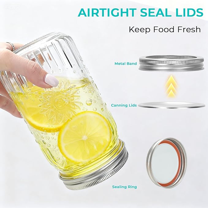 CycleMore Wide Mouth Mason Jars 32oz, 12Pack Glass Canning Jars with Metal Airtight Lids and Bands, 1Quart Large Food Canister forJam Making, Pantry Organization & Party Decor
