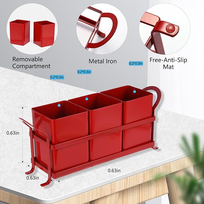 NelyBet Kitchen Utensil Holder for Countertop - Outdoor Silverware Caddy, Picnic and Camping Utensil Organizer, Flatware Holder for Party Gatherings, Metal and Durable Design (Red)