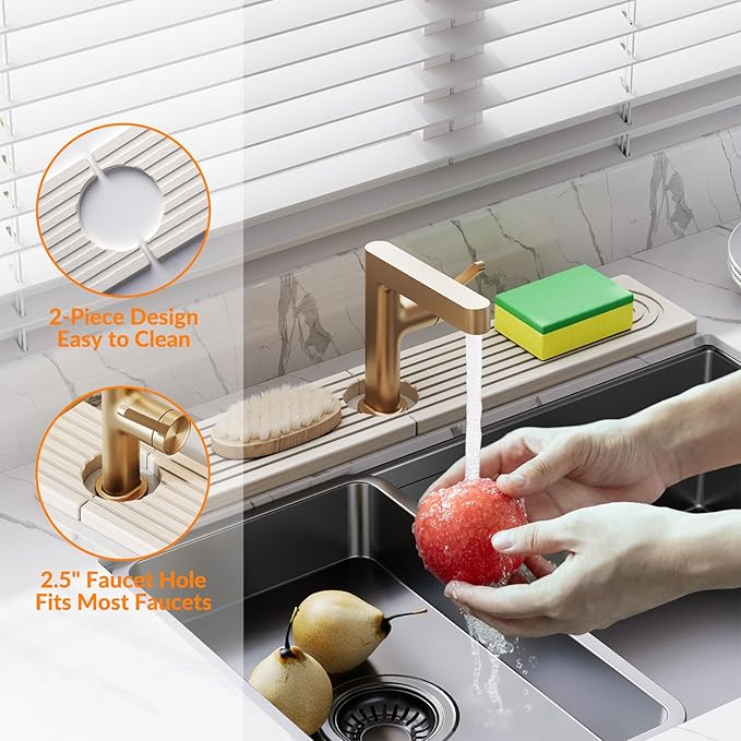 23.6 Inch Stone Faucet Mat for Kitchen Sink Splash Guard, Diatomite Sink Protectors for Kitchen Sinks Behind Faucet, Quick Dry Water Absorbing Stone Tray , Drip Catcher (White, 23.6" x 3.9")