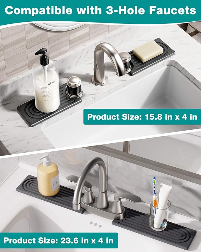 Stone Faucet Mat for Kitchen Sink, Diatomite Sink Protectors - Prevent Moisture Drying Stone Tray Fit Kitchen Counter & Bathroom Counter (Dark Gray, 15.8" x 4")