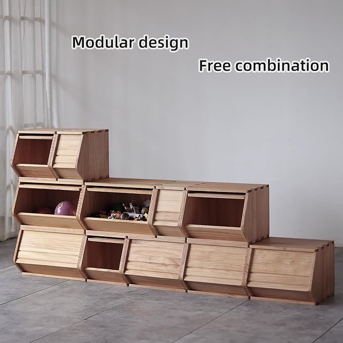 Stackable Solid Wood Storage Chest,Hall Entryway Cabinet,Bins with Lids,Modular Wooden Multi-use Box,Closet Storage Organizers,Drawers,Potato,Onion,Bread,Classify by Items,7.75”W(1 Pack)