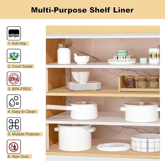 2 Rolls Thickened Shelf Liner, 16 in x 20 FEET Non-Slip Cabinet Liner, Washable Oil-Proof Contact Paper for Kitchen Drawer, Cabinet, Shelves, Refrigerator, Storage, Desks, Non Adhesive