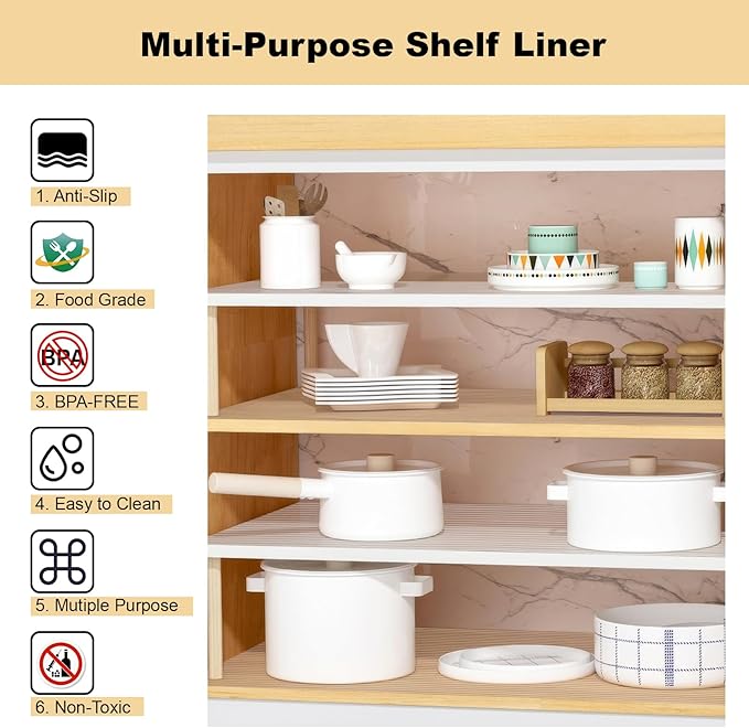 2 Rolls Shelf Liner, 14 Inches x 20 FEET Non-Slip Kitchen Cabinet Liner, Washable Oil-Proof Non-Adhesive Contact Paper for Kitchen Drawer, Cabinet, Shelves, Refrigerator, Storage, Desks, coutertops