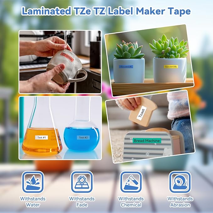 Airmall Replacement for Brother P-Touch Label Maker Tape 12mm .47 Laminated White Tz Tape TZ Colored Refills Compatible with Brother P Touch PT-D220 D210 H110 D200 D400 1280 Refills, 1/2 Inch, 6 Pack