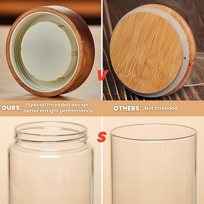 28 Fl oz/850 ml Glass Food Storage Jar, Premium Clear Glass Container Jar with Airtight Wooden Screw Lid, Kitchen Canisters for Coffee,Tea,Pasta,Cookies, Nuts,Spice,Candy,Overnight Oatmeal（Medium）