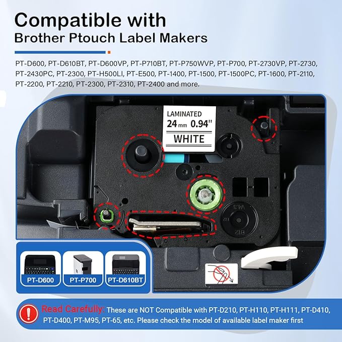 Labelife TZe-251 TZe TZ Tape 24mm 0.94 Compatible with Brother P Touch Label Maker Tape 24mm .94 Laminated White TZe251 TZ-251 1'' for Brother PT-D600 PT-D610BT PT-P710BT P700 P750W, 5-Pack