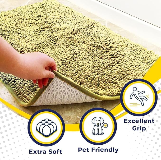 Muddy Mat® | Super Absorbent Door Mat Indoor, Microfiber Quick Dry Chenille Entryway Rug, Non-Slip Front Door Mat, Indoor Mats for Entryway, Machine Washable Pet Rug, Yellow 24"x36"