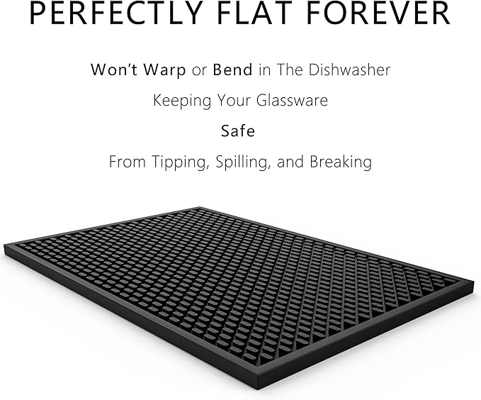 Silicone Drip Mat - 1/2 Inch Thick, Heat-Resistant and Food Safe - Counter Top, Coffee Bar or Restaurant - Drying Mat for Glasses - 18x12 Inches