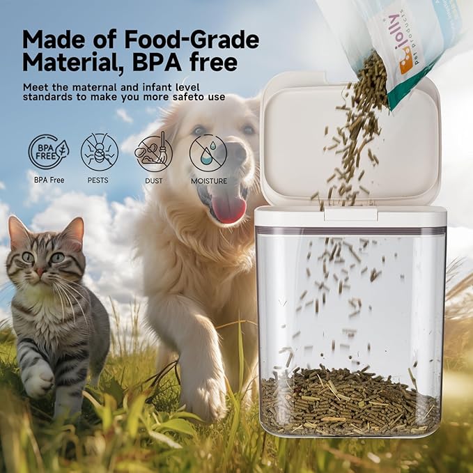 LivLab Mker Pet Food Storage Container 5 lbs Airtight Dog/Cat Food Container with Measuring Cup, BPA Free, Rice & Flour Storage Container for Dog Treats and Cat Food (3 lbs), White