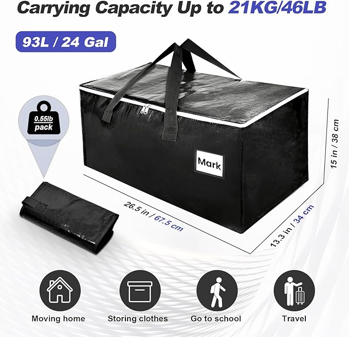 Moving Boxes 6 Pack,93 Liters Clothes Storage Large Moving Bags with Handles Moving Totes Bins for College Dorm or Christmas Decorations
