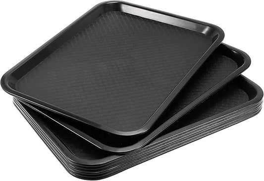 JOIKIT 8 Pack 12 x 16 Inch Fast Food Trays, Plastic Fast Food Serving Trays Rectangular Cafeteria Tray Textured Food Serving Trays for Commercial, Home Use, Black
