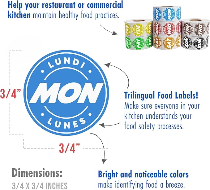 Easy Identification Date Stickers 7,000 Days of The Week Stickers - 3/4" Days of The Week Food Labels - Day Dots for Food - Restaurant Supplies - Best by Commercial Kitchen Supplies