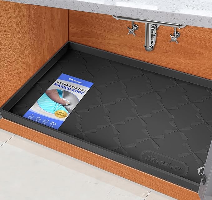 SIKADEER 28" x 22" Under Sink Mat Waterproof, Silicone Mat Kitchen Drawer Shelf and Cabinet Liner, Sink Protector for Kitchen Organizers and Storage, Boot Tray Pet Food Mats